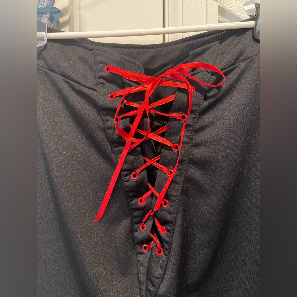 Red Ribbon Lace Up Pencil Skirt, Size Small - Picture 10 of 16